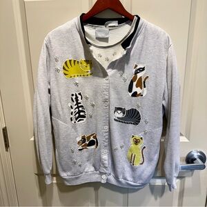 Vintage BLAIR Cat Cardigan and Shirt Grey White Women’s Size Medium Grandma
